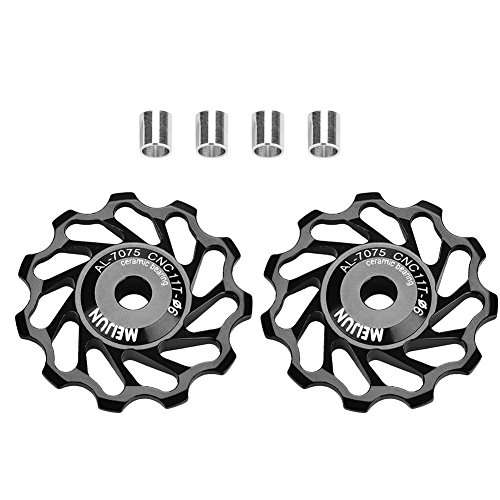 Rear Derailleur Pulley, 1 Pair Quality Ceramic Bearing Wheel Pulley Road Bike Rear Derailleur Roller with Installation Hole Adapter Tubes (11T-Black)