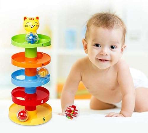 LFOEwpp7 Ball Drop Tower, 5 Layer Roll Swirling Tower Toddler Baby Development Educational Toy, Children Fun Learning at Home School Christmas Birthday Gift 6