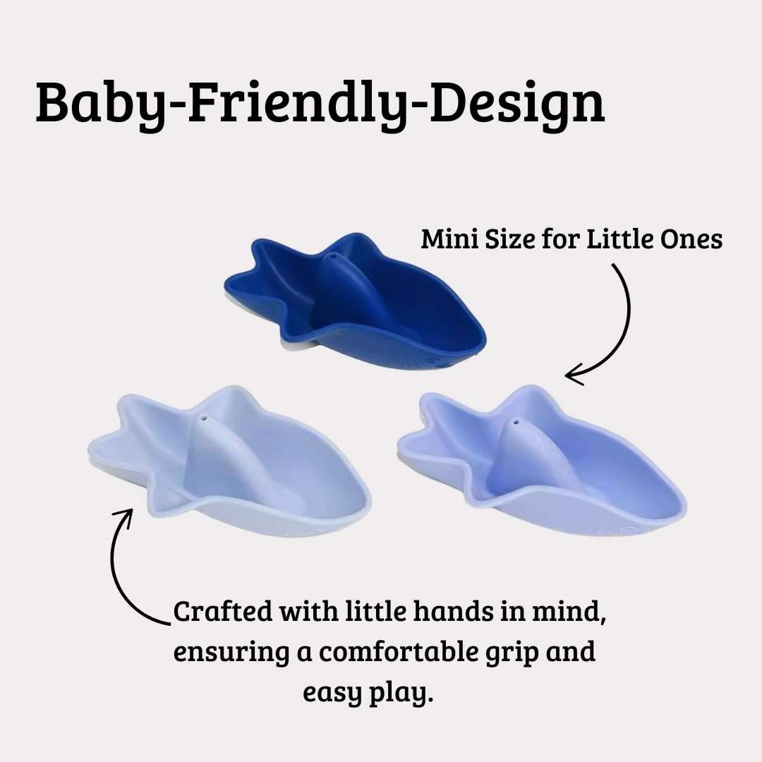 macoam Little Sharks Bath Toy Set – 3-Piece Silicone Bathtub Toy Set for Babies & Infants | Soft, Safe Baby Sensory Toys | Shark Toys for Toddlers (Blue) 3