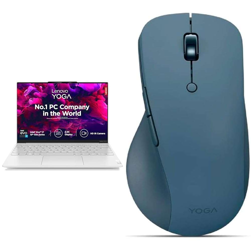 Lenovo Yoga Slim7 Carbon Intel Evo i7 1260P 13.3"(33.78cm) QHD 400Nit Touch Laptop(16GB/1TB SSD/Win 11/Office 2021/Backlit KB/IR Cam/Moon White/ 1kg),82U90080IN + Yoga Pro Mouse 1