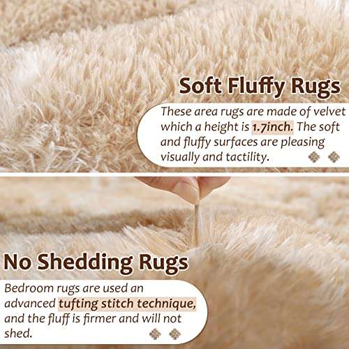 Keeko 5x8 Living Room Area Rug, Beige and White Fluffy Fuzzy Rug Rugs for Living Room Bedroom Modern Indoor Carpet Geometric Shaggy Large Area Rug for Nursery Kids Farmhouse Dorm Classroom Decor 3