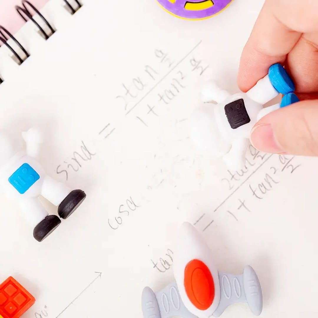 AMYCAUR Space Eraser for Boys, Pencil Eraser (12 pcs) Space Theme Return Gifts, Non-PVC Rubber Erasers with Astronaut and Rocket Design, School Stationery Gift Pack, Gift Eraser Set for Boys 3