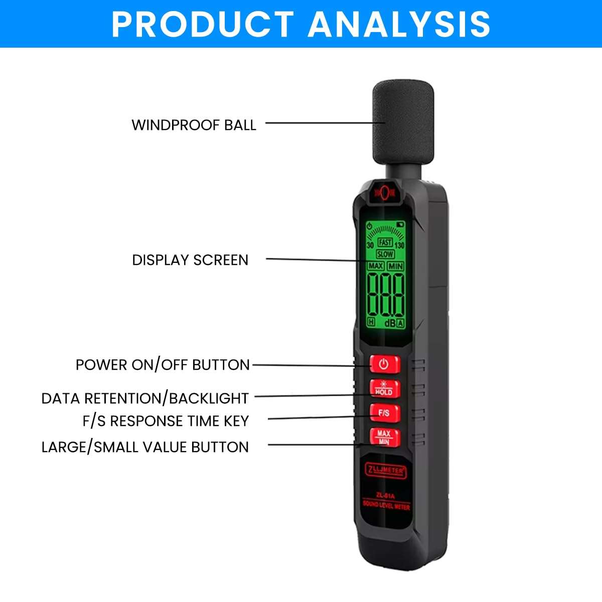 Serplex® Digital Decibel Meter Sound Level Meter 30-130 dB Audio Level Meter LCD Digital Audio Decibel Meter Condenser Mic Decibel Meter for Home, Office, Construction Sites (Battery not included) 5