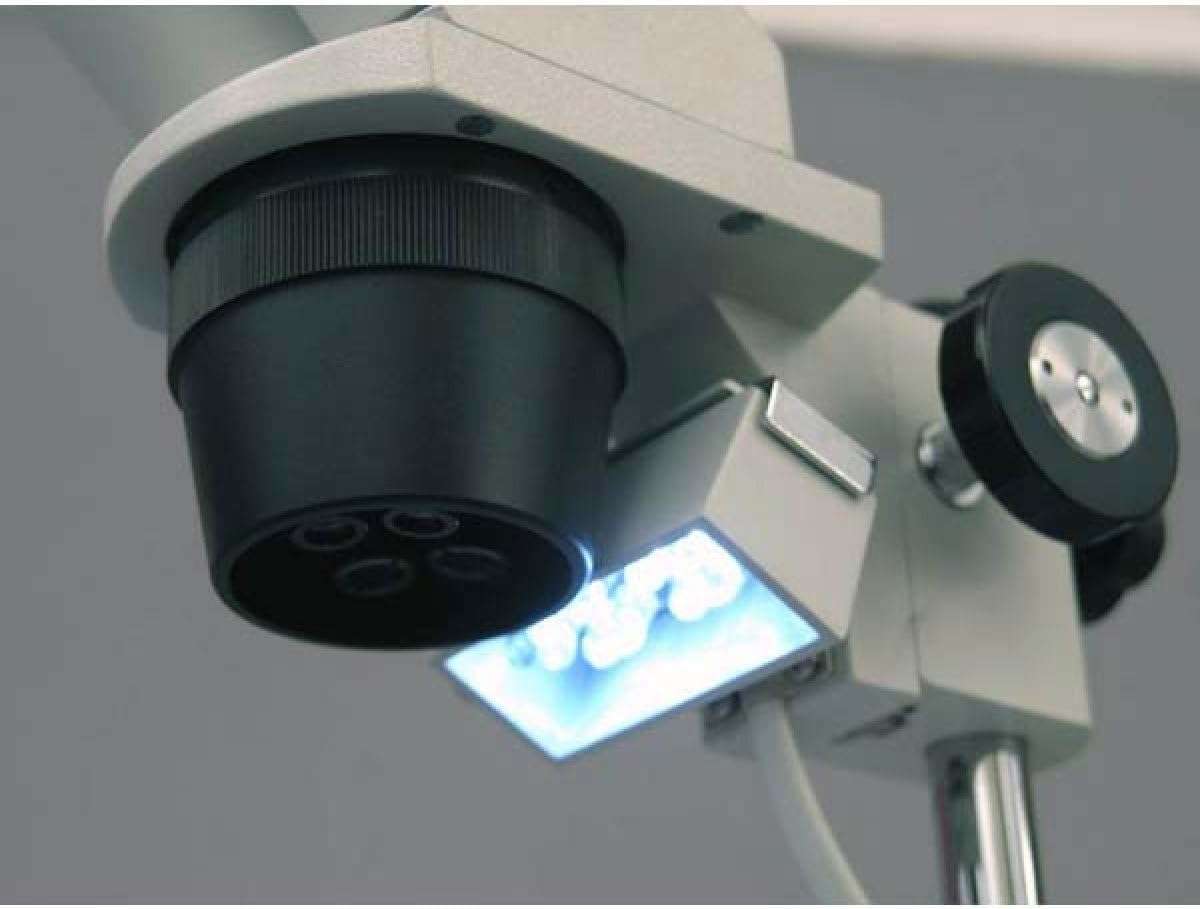 AmScope SE305R-P-LED Forward-Mounted Binocular Stereo Microscope, WF10x Eyepieces, 10X and 30X Magnification, 1X and 3X Objectives, Upper and Lower LED Lighting, Reversible Black/White Stage Plate, Pillar Stand, 120V or Battery-Powered 6