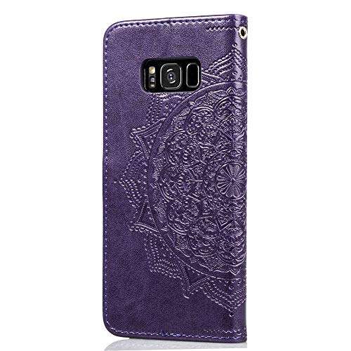 for Samsung Galaxy S8 Plus Phone case,PU Leather Wallet Embossed Mandala Floral Flowers Case Flip Cover Card Holder with Magnetic Closure (Purple, Galaxy S8 Plus) 4