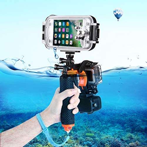 3 in 1 Pistol Trigger Set (Shutter Trigger + Phone Clamp + Floating Hand Grip Diving Buoyancy Stick) with Adjustable Anti-lost Strap & Screw & Tripod Adapter for iPhone, Galaxy, Sony, and other Smartp 1