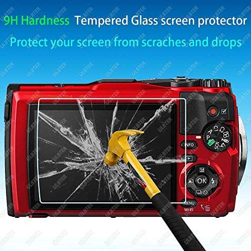 ULBTER Screen Protector for Olympus TG-7 TG-6 TG-5 TG-4 TG7 Red Black, OM SYSTEM Tough TG-7 0.3mm 9H Hardness TG6 TG5 TG4 Tempered Glass Screen Cover, Anti-Scrach Anti-Dust [3 Pack] 3
