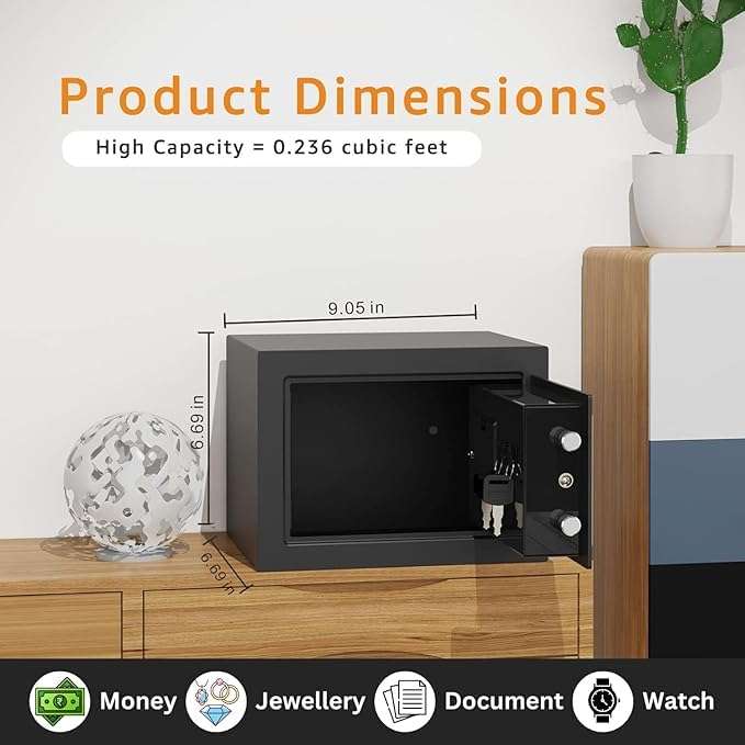 DMDENT Digital Safe Locker for Home, Office, Hotel – Electronic Digital Safe Box Reset Code Lock – Jewellery, Money Valuables Goods Safe (Black, 1PCs) 5