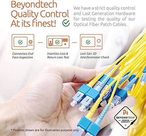 BEYONDTECH 3m (9.84 ft) LC to LC Fiber Patch Cable – UPC Single-Mode Duplex Fiber Optic Cable – 9/125µm core, Compatible with OS1 & OS2 – LSZH PUREOptics Series 6