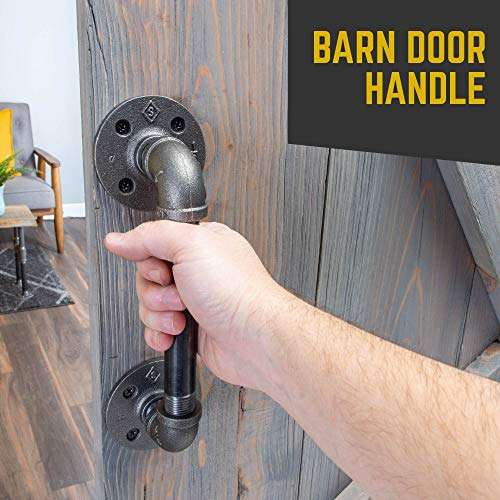 Rustic Industrial Pipe Décor Barn Door Handle, 6 Inch - Authentic Industrial Steel Grey Iron Fittings, Flanges and Pipes for Custom Vintage Hanging Doors, DIY Kit with Hardware 4