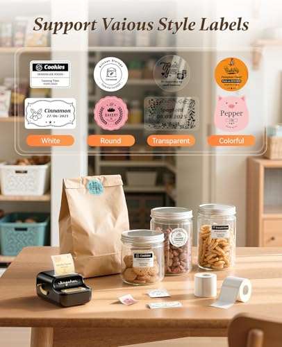 NIIMBOT B21 Inkless Label Maker, Portable Thermal Label Printer for Clothing, Address, Business, Compatible with iOS & Android, with 1 Pack 50x30mm White Label, Black 5