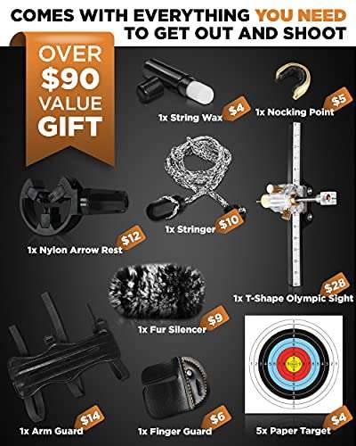 CREATIVE XP GlassHarrier Takedown Recurve Bow Set for Adults - 58” Hunting Archery Bows with Aerospace Aluminum Limbs and Riser - Right Handed Longbow - Size 50 Lbs - Top Recurve Bows for Adults 6