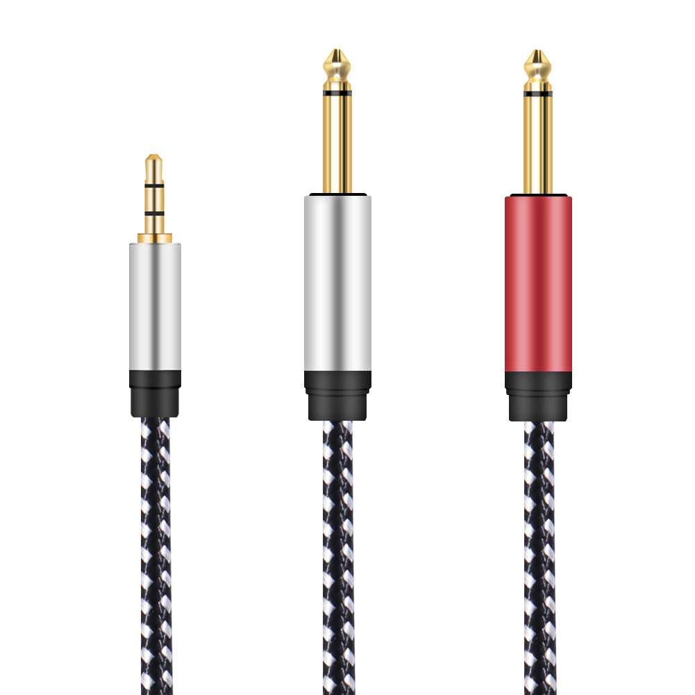 Audio Y-Splitter Cable 20FT, 1/8" TRS Stereo to Dual 1/4" TS Mono Jack 3.5mm Aux Mini Jack to 6.35mm Plug Breakout Path Cord for iPhone, iPod, Computer Sound Cards, CD Players, Multimedia Speakers 1