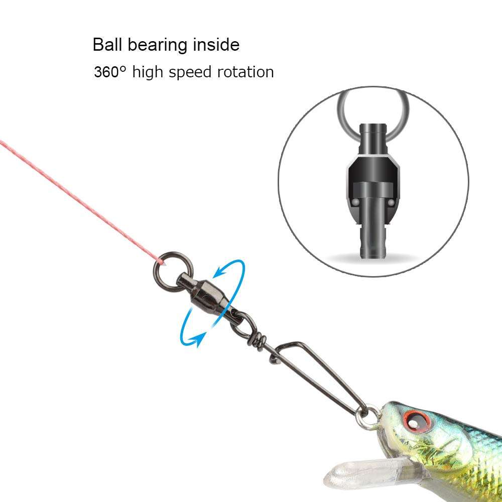 GERUITE Snap Fishing Swivels Ball Bearing Black Nickel Ball Bearing Swivels Saltwater Heavy Duty Barrel Swivels for Freshwater Saltwater Fishing#4(40 Pcs) 6
