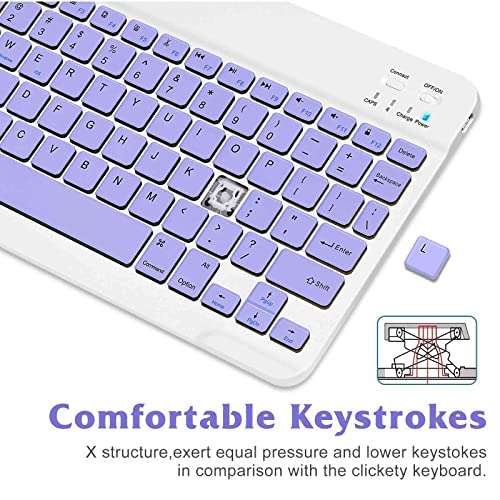 Rechargeable Bluetooth Keyboard and Mouse Combo Ultra Slim for Samsung Smart TV and All Bluetooth Enabled Android/PC-Lavender Purple Keyboard with RGB LED Lavender Purple Mouse 6