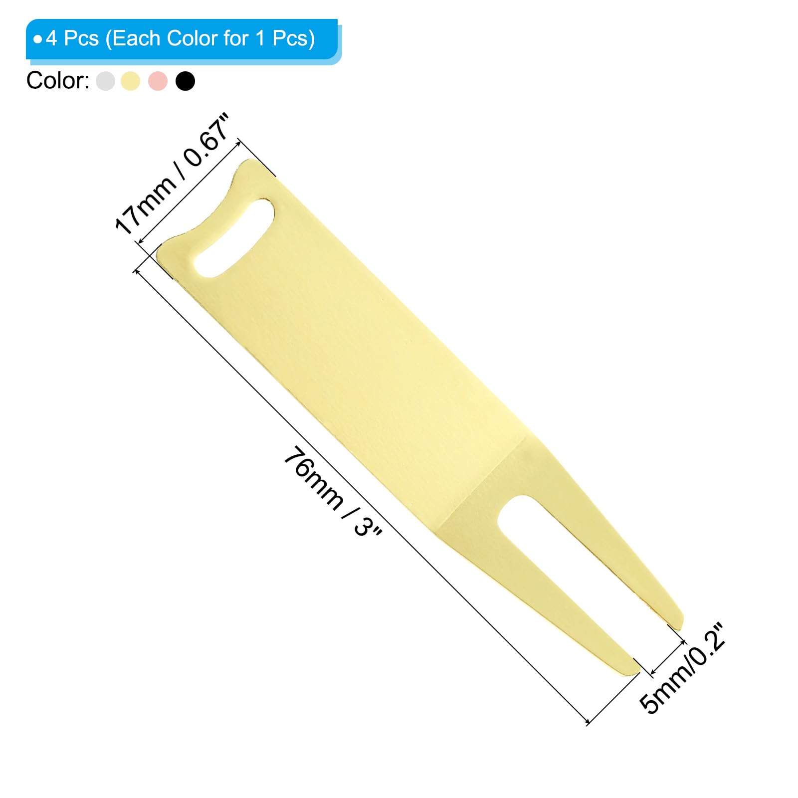 PATIKIL Metal Bending Golf Divot Repair Tool, 4 Pcs Metal Golf Fork Accessory Curved Spit for Golf Golfer Men Women Repairing, Gold Silver Black Copper 3