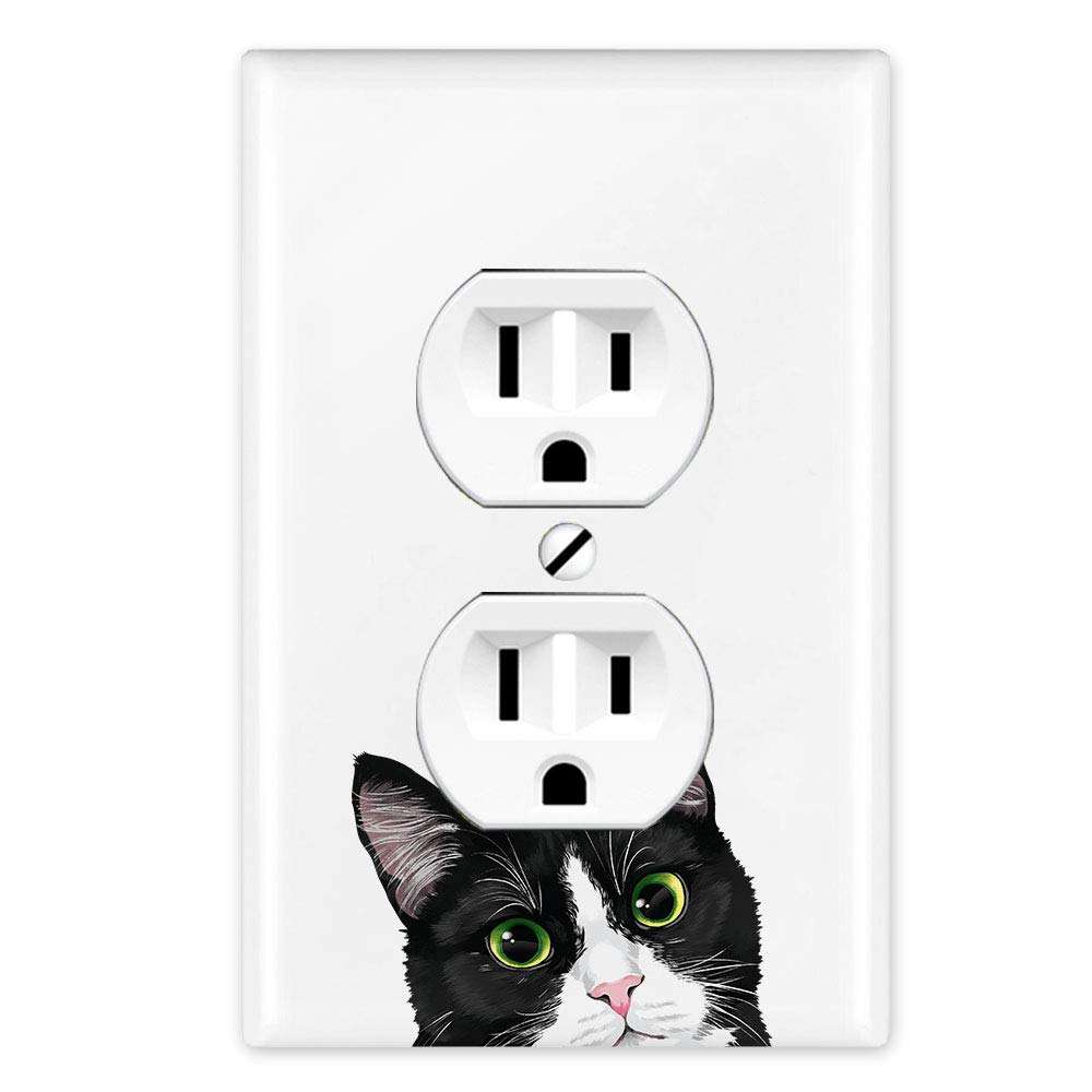 WIRESTER Duplex Outlet Cover Wall Plate/Switch Plate - Black White Tuxedo Cat 1