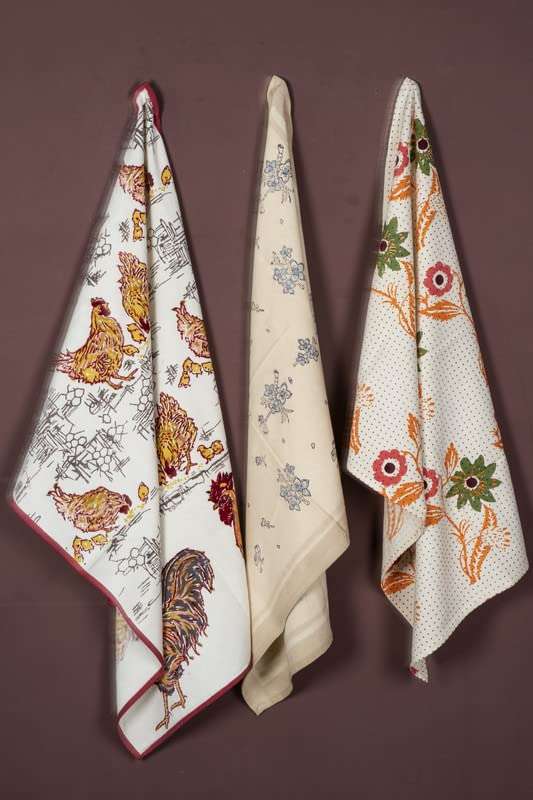 CONTRAST LIVING Bikash Hand Block Printed Kitchen Towel/Dish Towel/Hand Towel Multi Color Set of 3 Pcs 1