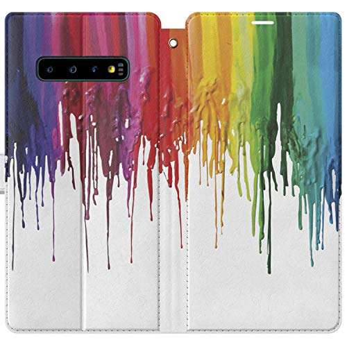 Mertak Wallet Case Compatible with Samsung Galaxy Note 20 Ultra S21 Plus S20 A70 S10 Paint Flip Magnetic Colorful Folio Cover Protective Cute Dripping Art Slim Lightweight Rainbow Card Holder Abstract 3