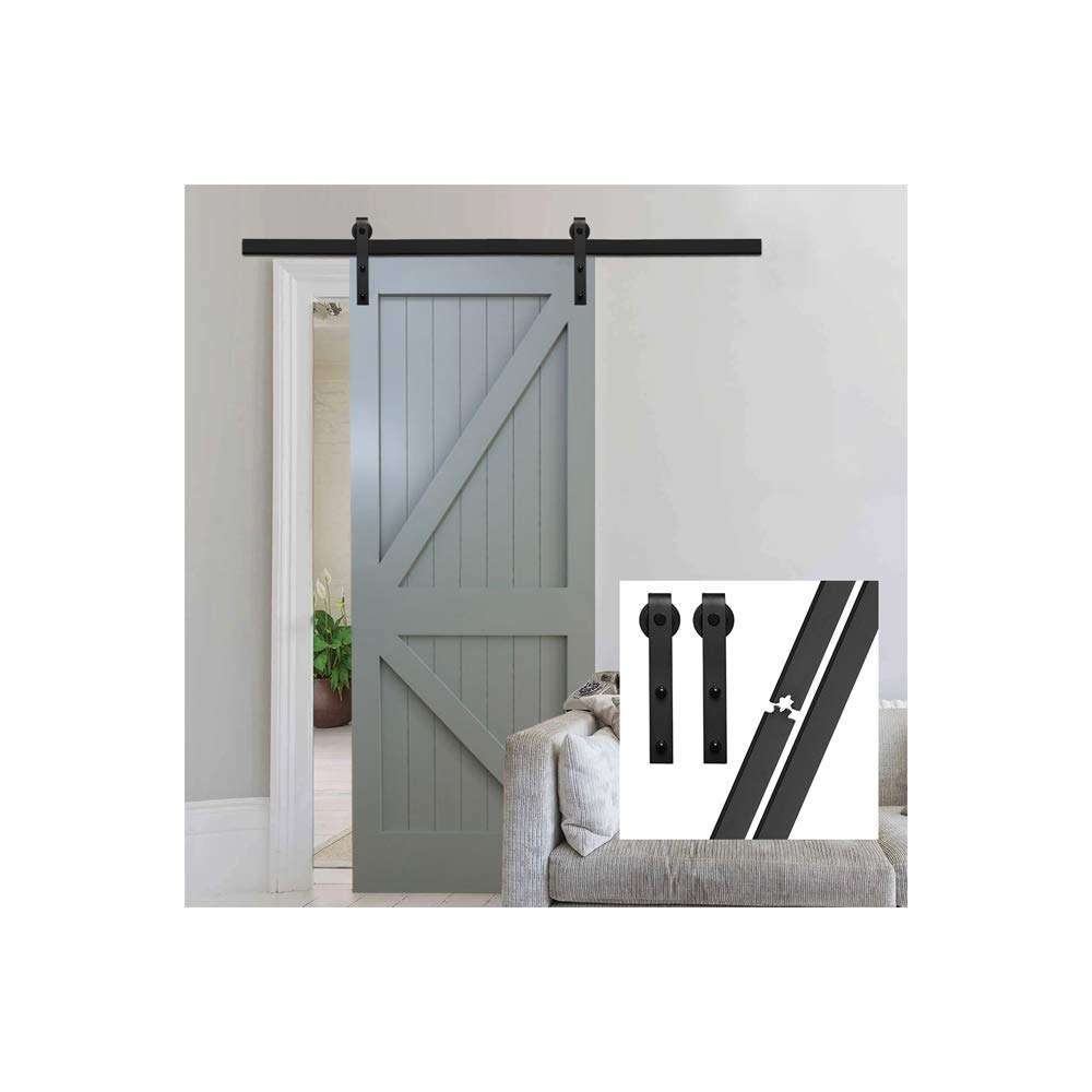 6FT Sliding Barn Door Hardware Closet Kit Basic Sliding Track Roller for Single Door,Black J-Shaped Hangers （gifsin） 1