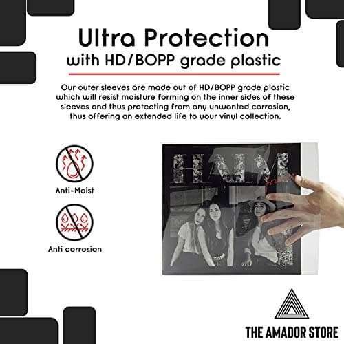 Amador Record Sleeves for Vinyl Record - 100pcs Clear Plastic Protective LP Outer Sleeves – Made of Premium Polyethylene -Outer Resealable Sleeves for Storing Records and Albums 5