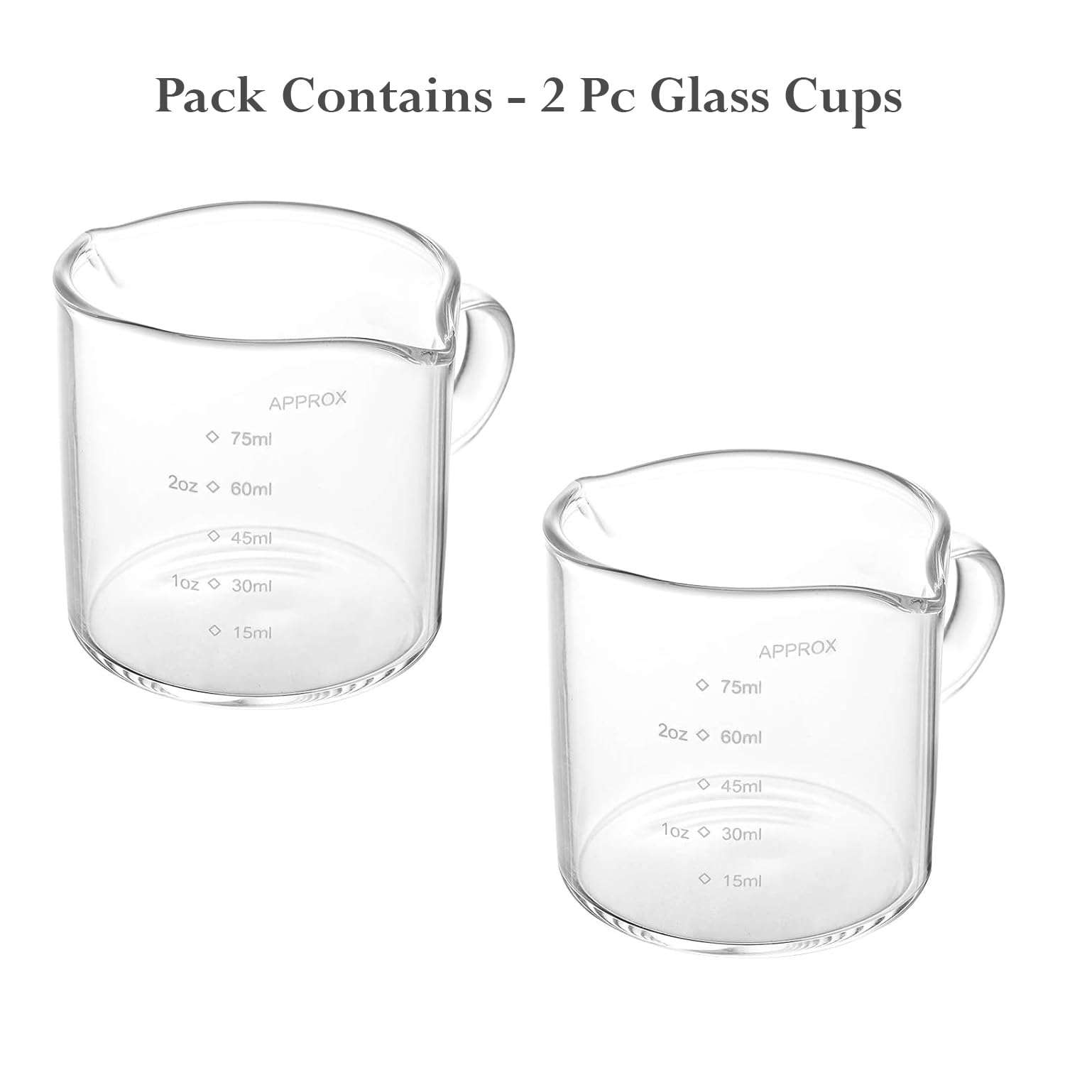 BeanZeek 2 Pack Espresso Measuring Glass Cups, Coffee Measuring Cups 75ml Capacity Each 4