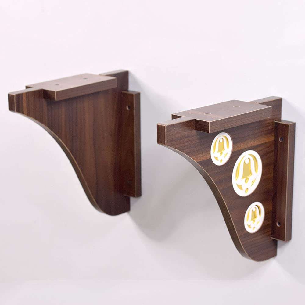 Wall Hanging Decorative Wooden Brackets In Walnut Colour With Bell Design 4