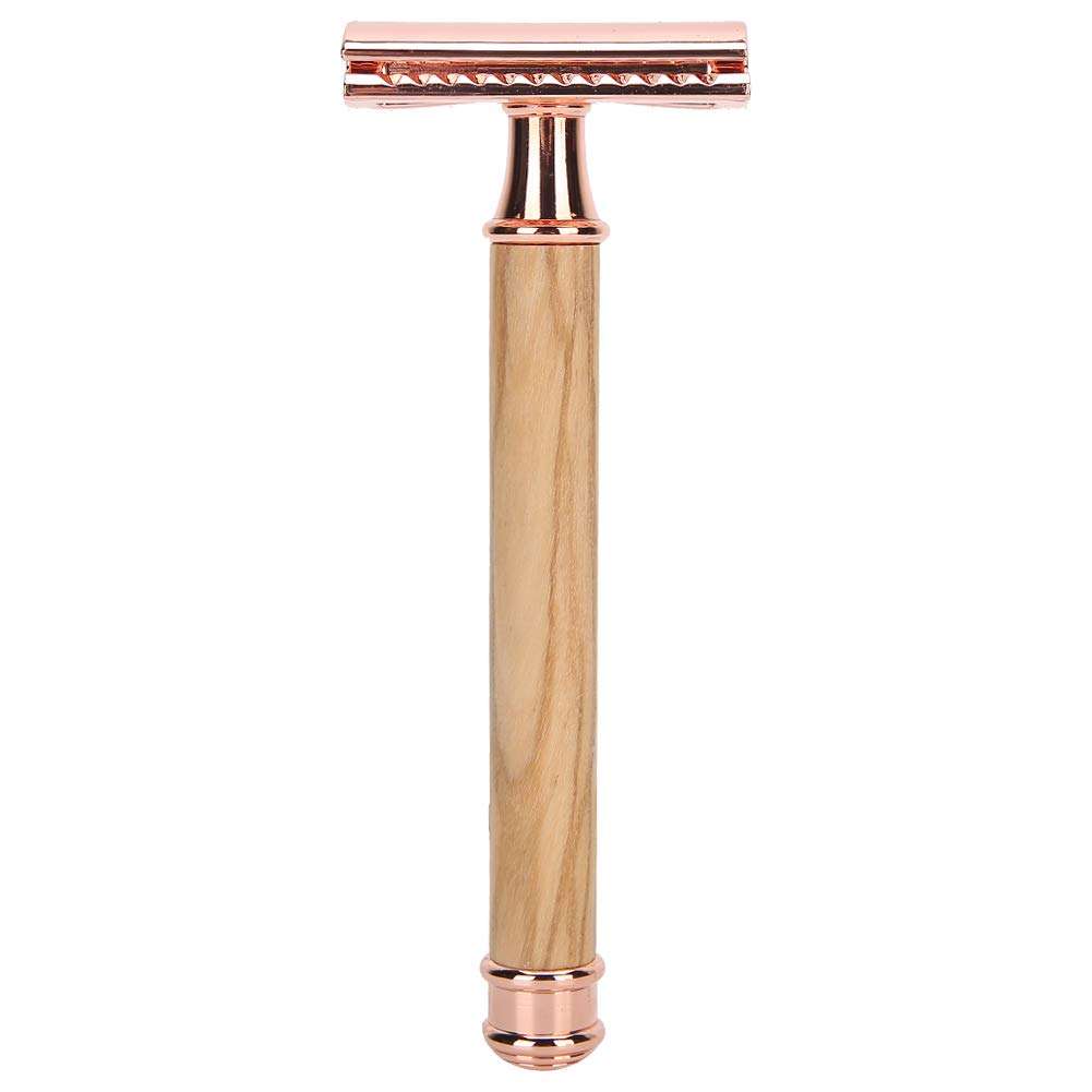 Safety Razors for Men, Single Blade Razors for Men with Olive Wood Handle, Double Edge Safety Blade Facial Razor Underarm Shaving Razors for Women (Rose Gold)