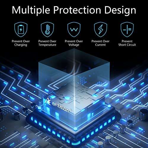 Artman Battery 1500mAh for GoPro Hero 8/7/6/5 Black and 3-Channel LED USB Charger Fully Compatible with GoPro Hero 8 Battery and Charger (3-Pack) 3