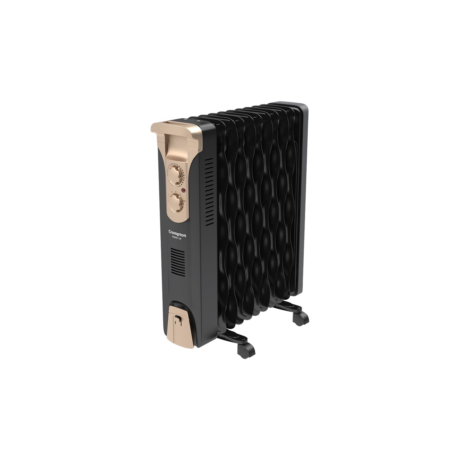 Crompton 09 Fin Insta Ferver wave Fin OFR (Oil Filled Radiator)|Room Heater|2400 W|3 Heat Settings & PTC Fan Heater|Over heat & Tilt protection |360° Heating (Black)|2yrs warranty|Black & Copper 1