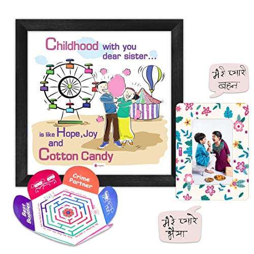 Indigifts Sister Birthday Gift | Poster Frame 6"x6", 1 Photo Fridge Magnet & Greeting Card | Rakhi Gift for Sister, Rakshabandhan Gifts for Sister, Rakhi 1