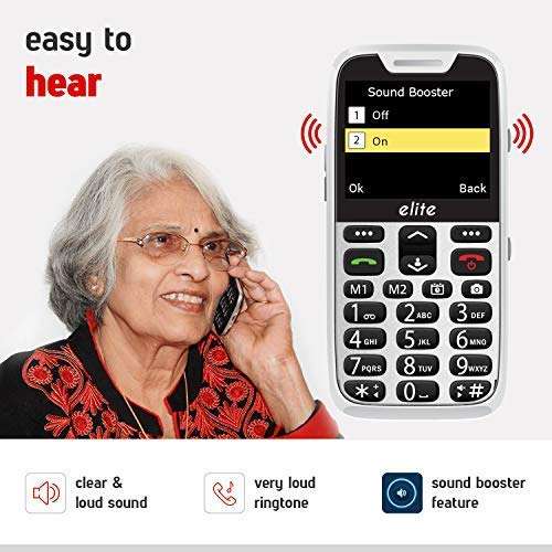 Easyfone Elite with Juvo Safety Band - 2.3" phone with 20+ senior citizen friendly features like Loud sound, sound booster, Dock charger, Photo speed dial, SOS Band & button, Auto call back, App based Remote phone configuration etc. - (White) With 1 Year warranty 4