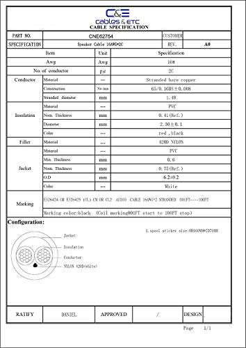 100ft (30m) Pro Series CL2 Rated 2-Conductor 16 Gauge in Wall Speaker Wire Cable (100 Feet / 30 Meter) 99.9% Oxygen Free Copper Great Use for Home Theater Speakers and Car Speakers (CNE781576) 2