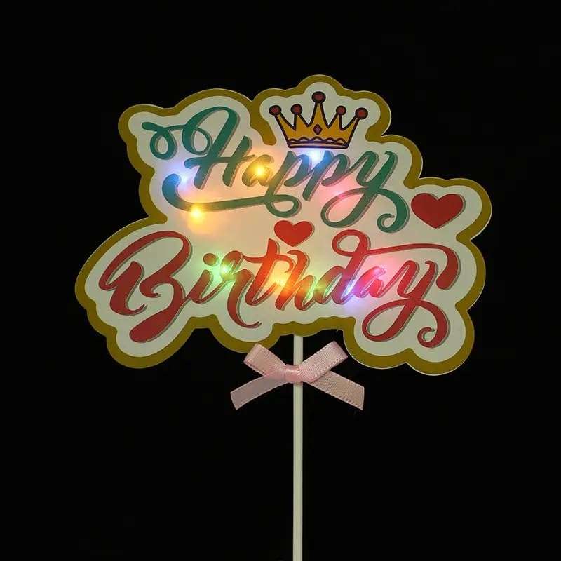 Pop The Party Happy Birthday Cake Topper, Light Happy Birthday Cake Topper Decoration Suitable For Party Decoration For Birthday 5