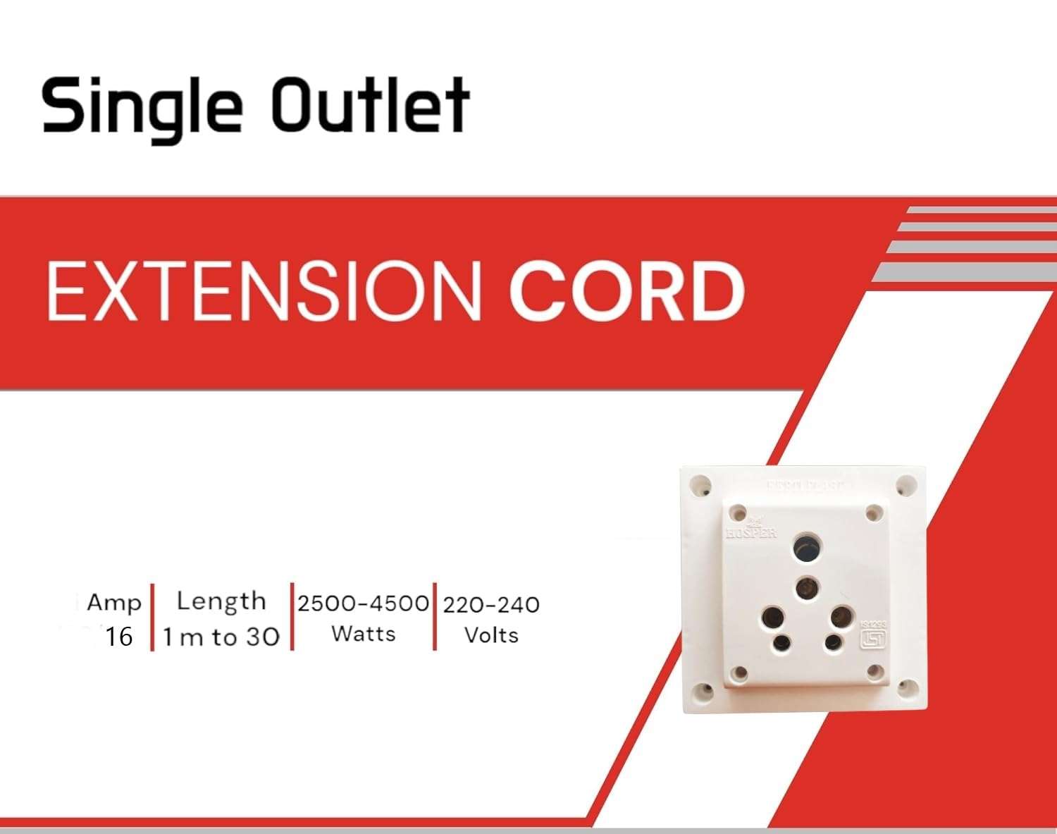 16A Power Extension Board with 1 Socket, 3500W Surge Protector, Electric Cord for Computer, Fridge, AC, Home and Office Appliances (White) 220 Volts (15 Meter) 4