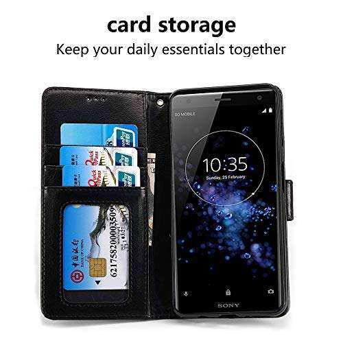 Leather Wallet Phone Case for Sony Xperia 10 Plus, LOKAKA Folding Flip Cases Protective Cover Strong Magnetic Closure with Card Slots Kickstand -Black 2