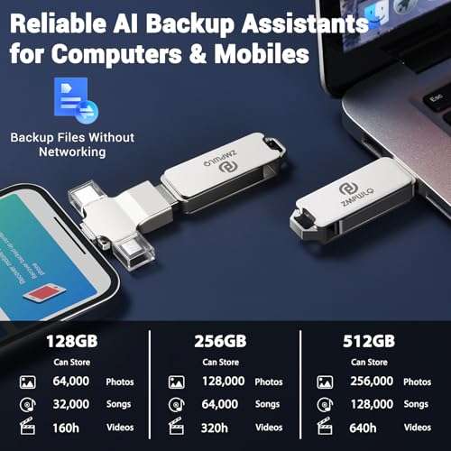 Photo Stick 128GB-Auto-Secure-Backup-USB-Flash-Drive-Saver-Memory-Stick-Photo-Finder for Phone/iPhone/iPad/Android/PC-4-in-1-Thumb-Drive-External-Storage for All Devices,Backup Photos,Videos,Contacts 3
