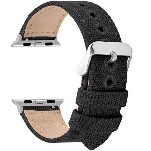 Fullmosa Compatible Apple Watch Band 45mm 44mm 42mm 41mm 40mm 38mm, Canvas NATO Style for iWatch Strap Compatible with Apple Watch Series 7/SE/6/5/4/3/2/1, 45mm 44mm 42mm Black 6