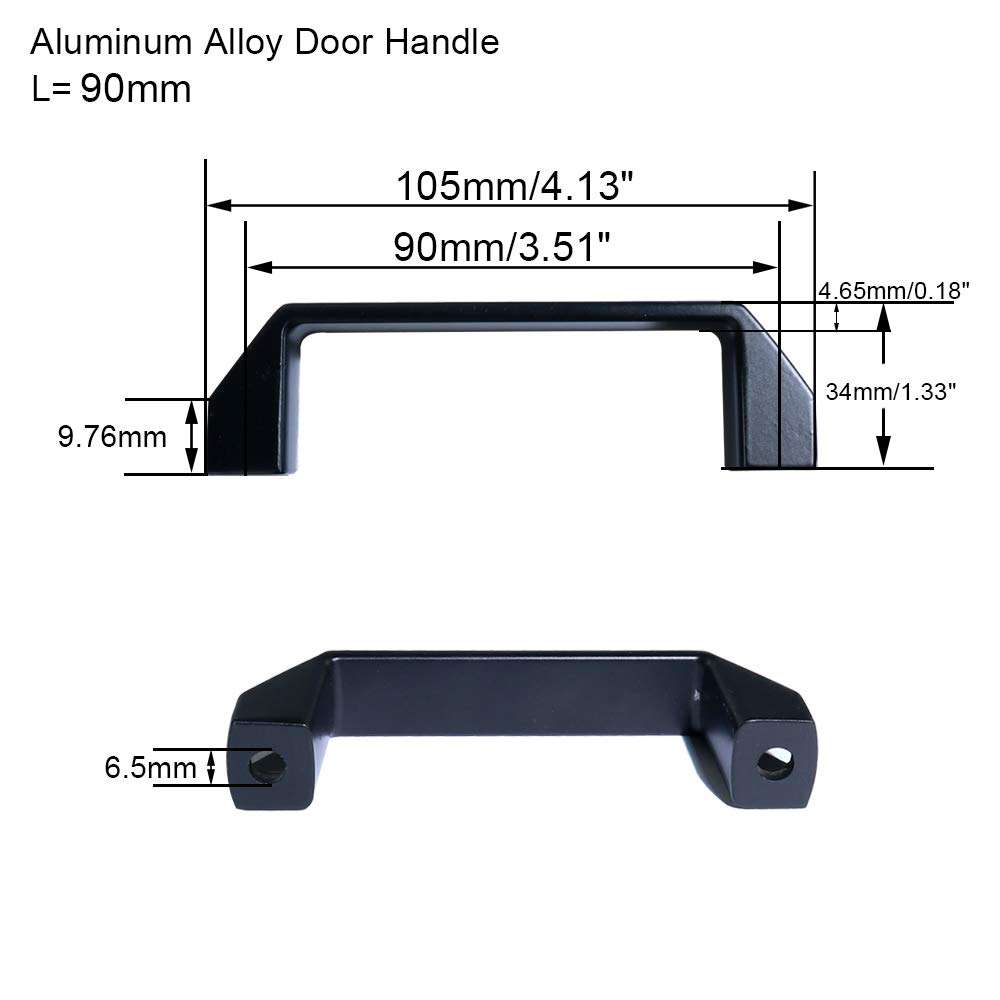 KOOTANS 6 Sets 90mm Black Aluminum Alloy Flat Black Handles Pulls with Screws and Nuts and Washers for Aluminum Extrusion Profile 2020 Series with Slot 6mm 3
