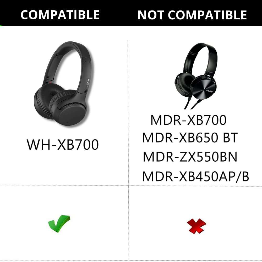 Crysendo Headphone Cushion for Son-y WH-XB700 Headphones | Replacement Ear Cushion Foam Cover Ear Pads Soft Cushion | Protein Leather & Memory Foam (Not for XB450) (Black) 3