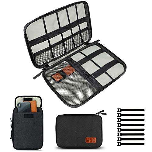 Rinvanic Electronic Cable Organizer Bag, Waterproof Travel Accessories Carry Cases Portable Cord Organizer Bag for Cable, Charger, Phone, USB, SD Card with 8pcs Cable Ties 1