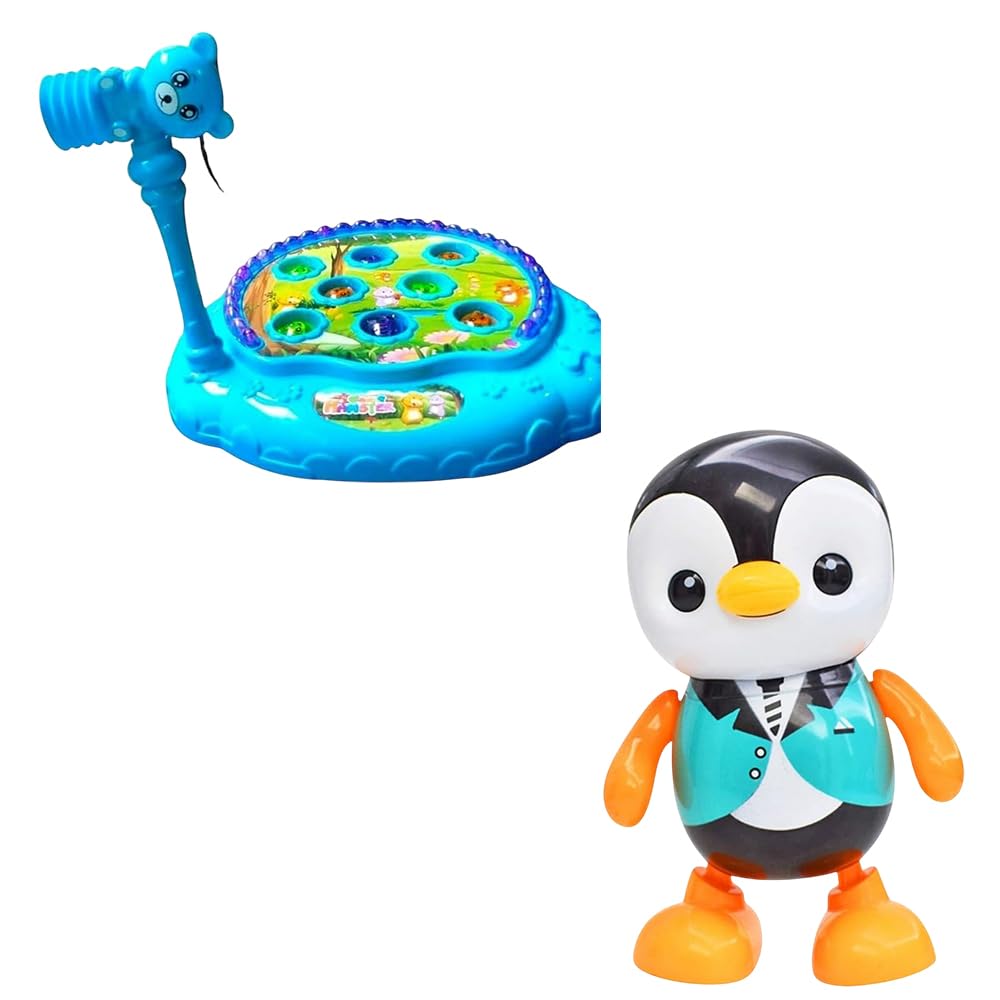 Kamsons Whack-a-Mole & Dancing Penguin Combo – Interactive Hammer Game with Light & Sound + Interactive Dancing Penguin Toy with Lights