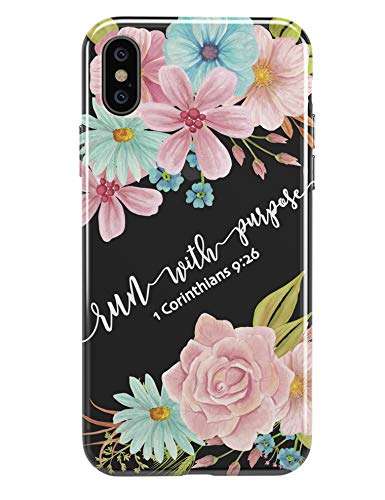 iPhone XR Case,Stunning Spring Flowers Floral Bible Verse Run with Purpose Clear Soft Anti Scratch Shockproof Protective Case Cover for Apple iPhone XR 6.1 inch 1