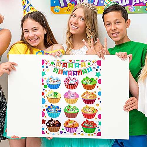 Happy Birthday Chart for Classroom Birthday Poster Decoration DIY Name Cupcakes Classroom Poster Chart Birthday Bulletin Board Chart Class Birthday Decoration Colorful for Students School Party Kids 4