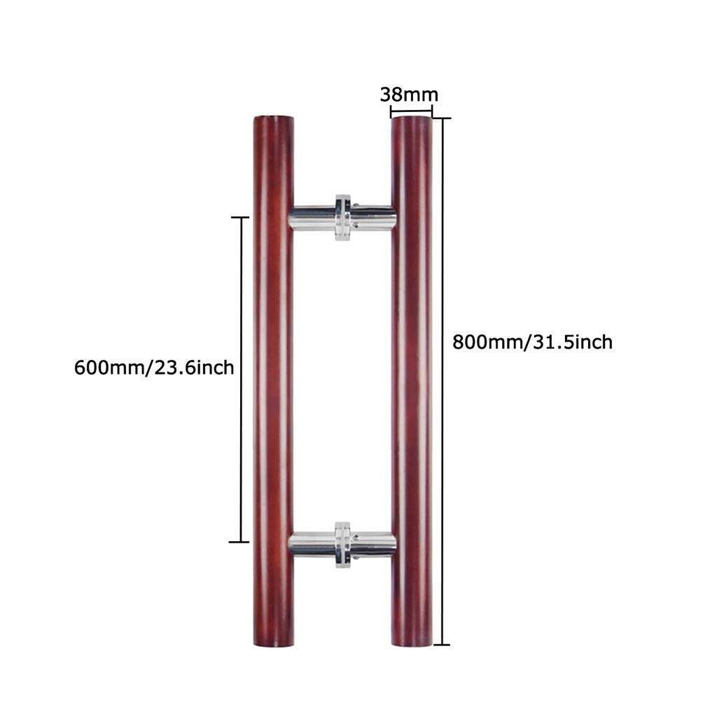 Glass Door Handle, Solid Wood Round Tube Commercial Push-Pull Door Handle/Home Sauna Door Handle - Wine Red, 3 Lengths (Size : Length 800mm/31.5inch) 5