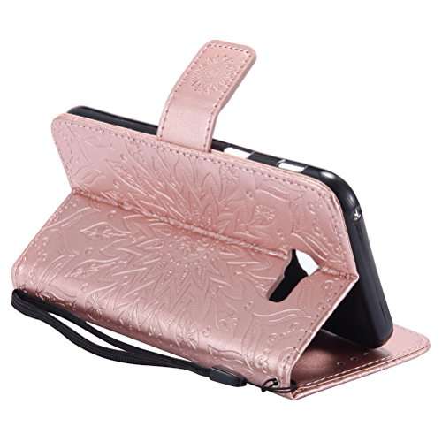 Samsung Galaxy A5 2017 Case EMAXELER Stylish Wallet 3D Embossed Kickstand Flip Sun Flower Three Dimensional Cards Slot Cash Pockets PU Leather for Samsung A5 2017 Sun Rose Golden 5