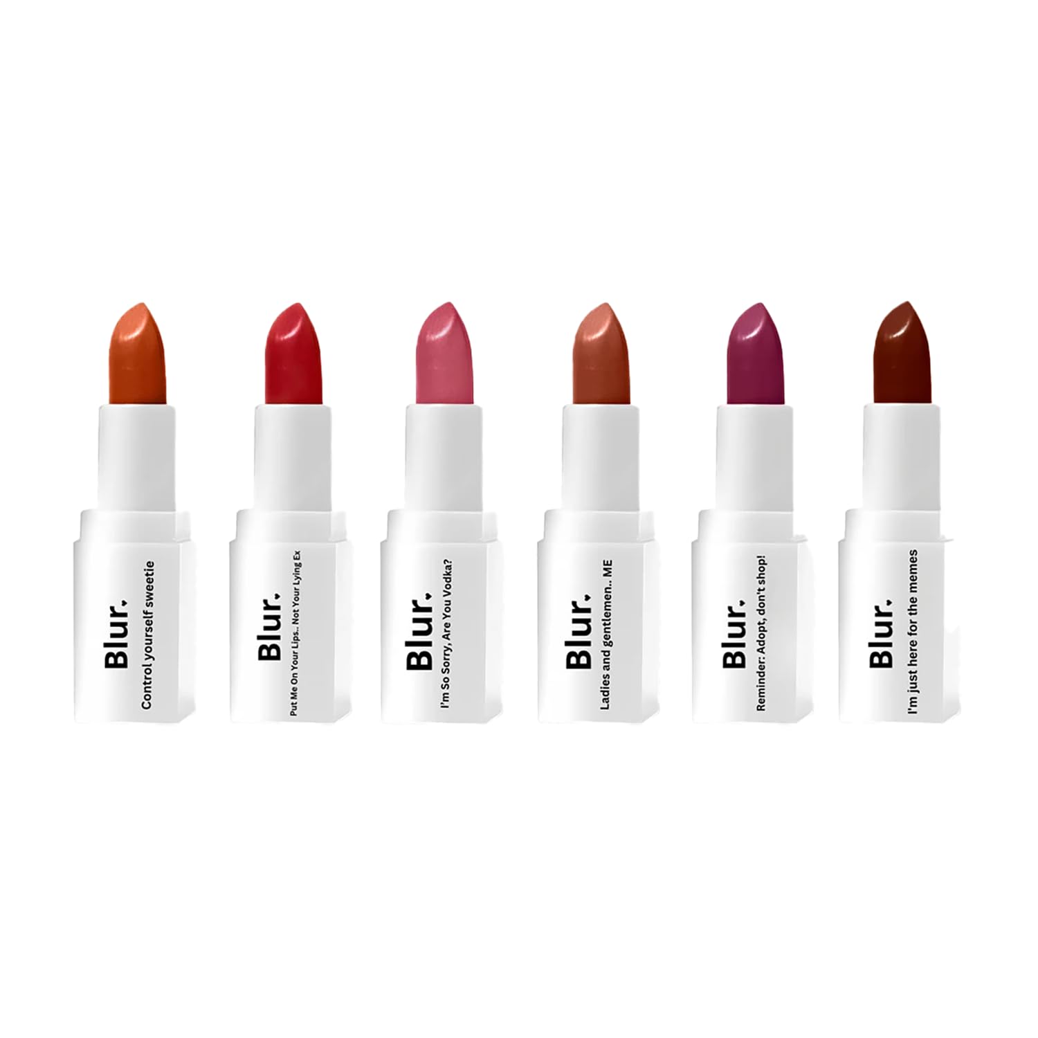Blur India BLURsticks Set of 6 Lipsticks | All In One - Lipshade, Contour, Blush, & Eyeshadow | Super-Moisturizing, Hydrating, Long-Lasting Velvet Mattes with Cocoa Butter|20 ml each