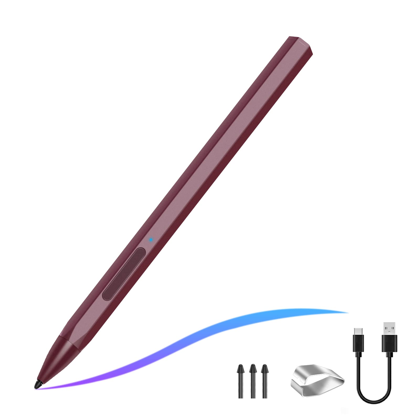SSS·GRGB Stylus Pen for Microsoft Surface Pro9/8/X/7/6/5/4/3 Surface Go 3/2/1 Surface 3/Laptop/Studio/Book 4/3/2/1 with 4096 Tilt Pressure Palm Rejection Magnetic Attachment Rechargeable, Red