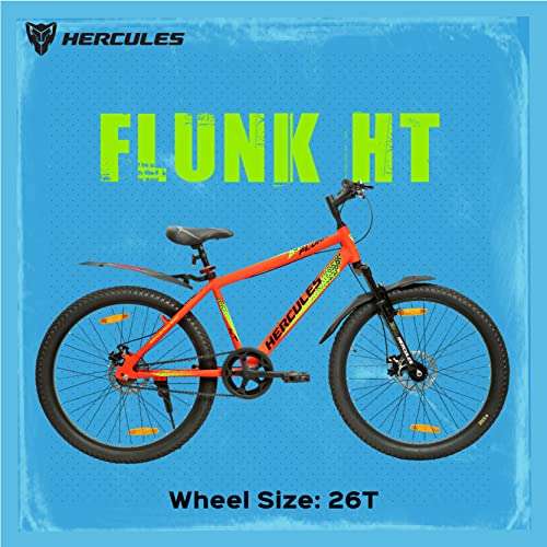 Hercules Flunk Ht 26T Single Speed 17 In Frame Road Cycle For Unisex-Adult ( Matt Neon Red, 12+ Years , Brake : Disc ), Front 2