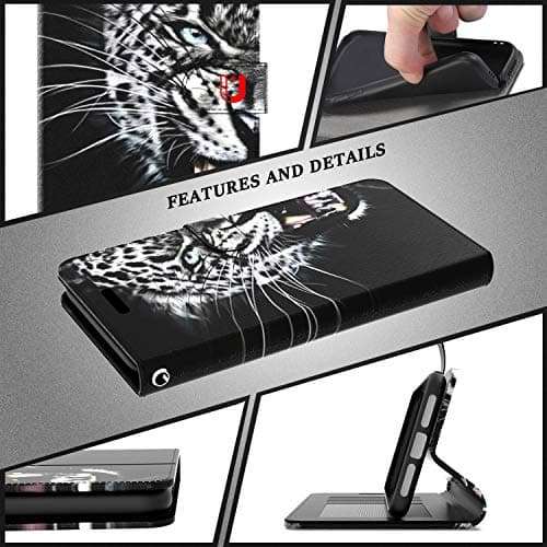 Shinewish Wallet Cell Phone Case for TCL REVVL 4 Plus, Leopard PU Leather Flip Phone Cover Hybrid with Kickstand and Hand Strap Loop, Shockproof Bumper Case 3